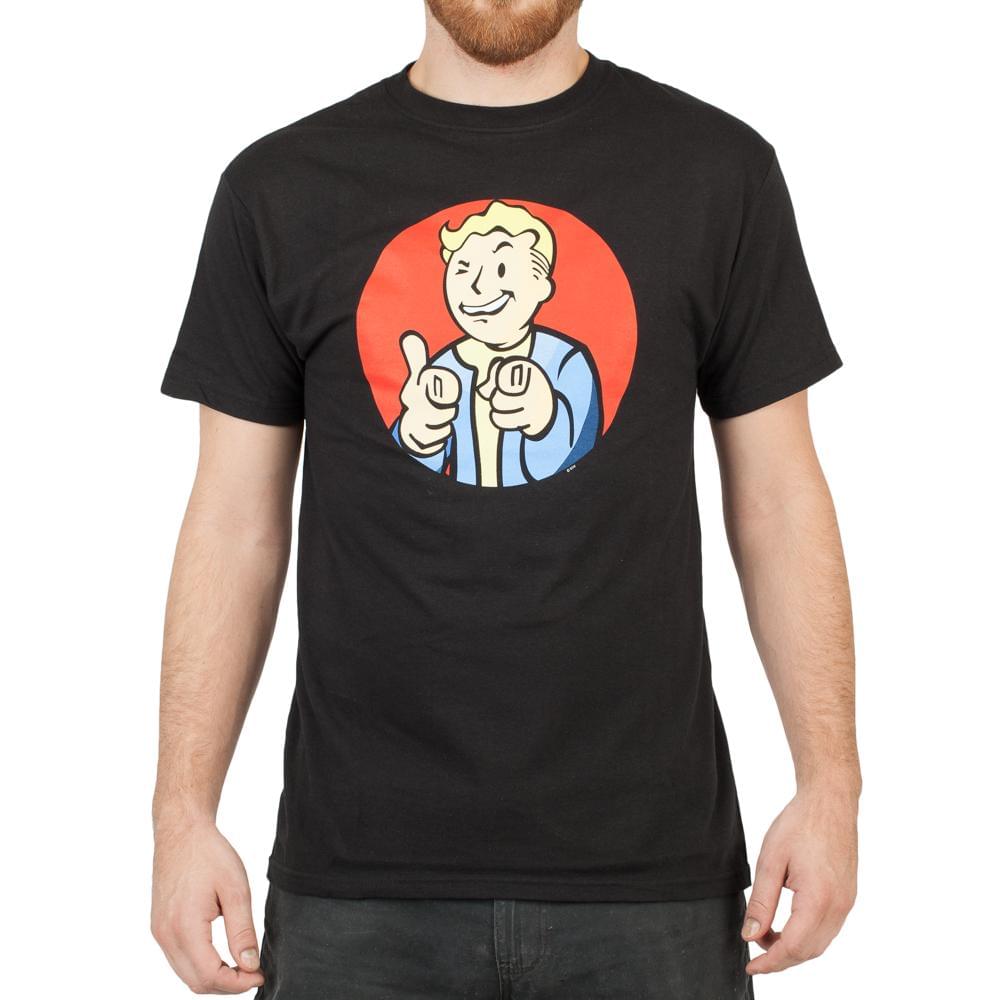 Fallout Vault Boy Pointing (Red Circle) Men's Black T-Shirt - ToyHo.com