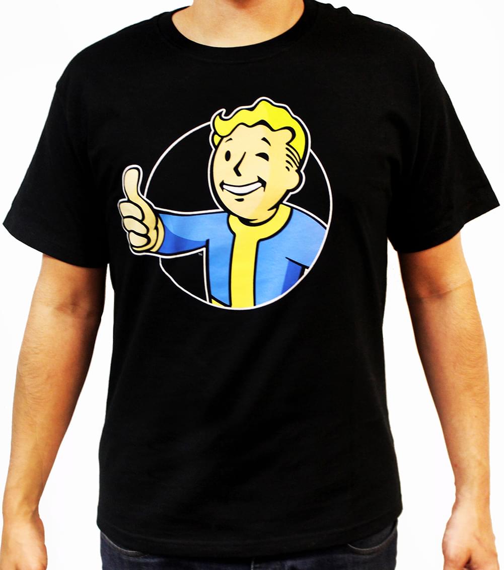 Fallout Vault Boy (Red Circle) Thumbs Up Boy's Black T-Shirt - ToyHo.com