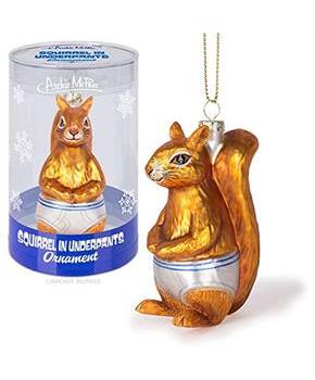 Squirrel In Underpants Glass Holiday Ornament