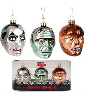 Set of 3 Monster Blown Glass Christmas Ornaments