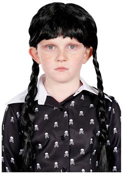 Wednesday Inspired Gothic Girl Black Braided Black Child Costume Wig