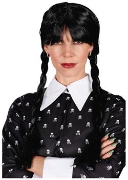 Wednesday Inspired Gothic Girl Black Braided Black Adult Costume Wig