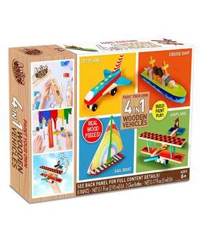 Paint Your Own 4 in 1 Wooden Vehicles Craft Kit | Makes 4 Vehicles