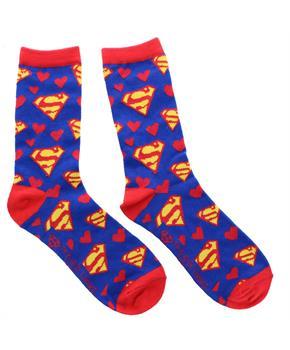 Superman Red and White Hearts Junior Crew Socks