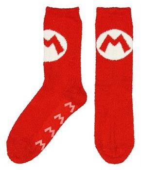 Super Mario Bros. Red Mario Logo Cozy Adult Crew Socks