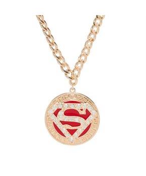 Superman Logo Bling Gold Round Sparkle Pendant Necklace