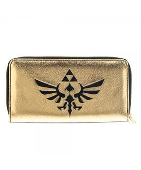 Legend of Zelda Legend Hyrule Crest Logo Black and Gold Zip Around Clutch Wallet