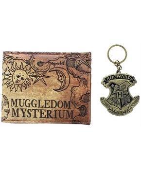 Harry Potter "Muggledom Mysterium" Bi-Fold Wallet and Hogwarts Keychain Set