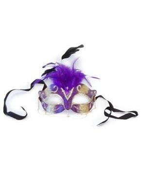 Tamire Costume Mask With Gold Chain: Purple/Gold