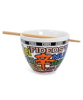 Bowl Bop Noodle Collage Japanese Dinner Set | 16-Ounce Ramen Bowl, Chopsticks