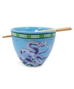 Bowl Bop Blue Dragons Japanese Dinnerware Set | 16-Ounce Ramen Bowl, Chopsticks