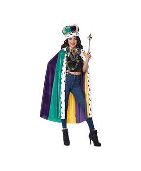 Mardi Gras Cape & Crown Adult Costume Set | One Size Fits Most