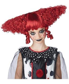 Dark Red Creepy Clown Child Costume Wig