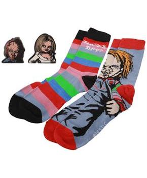 Child's Play Chucky and Tiffany Enamel Pins and Sock Bundle