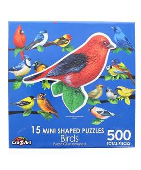 Songbirds II | 15 Mini Shaped Jigsaw Puzzles | 500 Color Coded Pieces