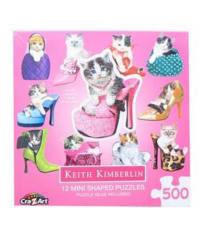 Pretty Kitties | 12 Mini Shaped Jigsaw Puzzles | 500 Color Coded Pieces
