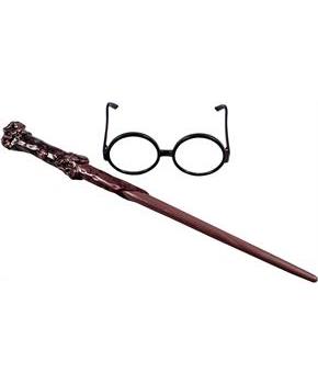 Harry Potter Glasses and Wand Costume Prop Accessory Kit