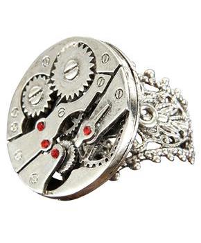 Steampunk Watch Gears Silver Costume Ring Adult