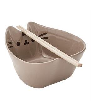 Pusheen Shaped Stoneware Bowl with Chopsticks