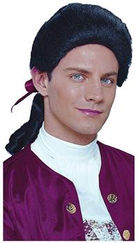 Colonial Duke Men's Costume Wig with Bow - Black
