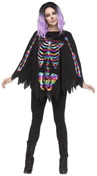 Rainbow Skeleton Adult Costume Poncho | One Size Fits Most