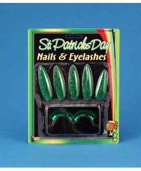 St. Patrick's Green Costume Press-On Nails & Green False Eyelashes