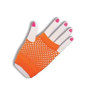 80's Neon Orange Fingerless Fishnet Adult Costume Gloves