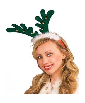 Green Reindeer Costume Antlers with Bells