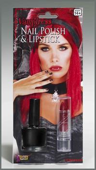 Vampiress Black Nail Polish & Lipstick Costume Makeup set