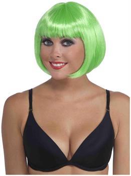 Neon Green Sassy Bob Adult Costume Wig With Bangs