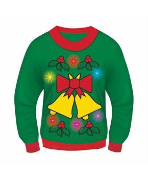 Green Musical Light-Up Jingle Bells Adult Ugly Christmas Sweater