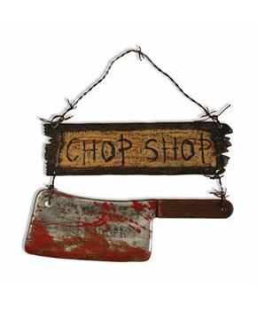 Scary Chop Shop Sign With Cleaver Halloween Prop