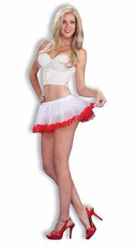White w/Red Ruffle Mini Crinoline Tutu 10" Costume Adult Stnd