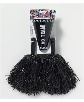 Cheerleader Pom Pom and Megaphone Costume Accessory Set: Black