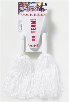 Cheerleader Pom Pom and Megaphone Costume Accessory Set: White