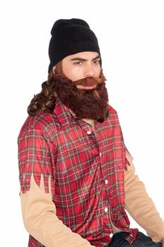 Duck Hunter Costume Beanie W/Attached Brown Wig and Beard Set Adult