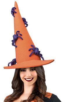 Funky Fresh Orange Witch w/ Spiders Adult Foam Costume Hat