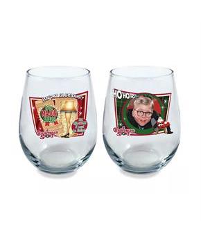 A Christmas Story Iconic Quotes 21oz Stemless Wine Glass Set | 2 Glasses