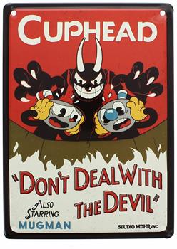 Cuphead Don&#39;t Deal With The Devil Tin Sign 9" x 6.5"