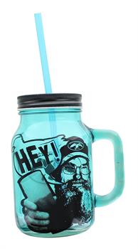 Duck Commander Si Hey 16oz Blue Mason Jar Mug w/ Straw