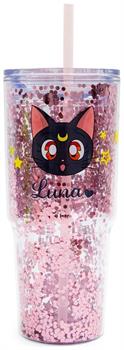 Sailor Moon Luna and Artemis Glitter Tumbler With Lid and Straw | Hold 31 Ounces