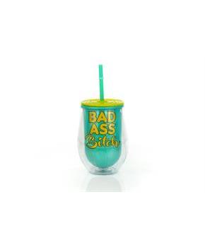 Bad Ass Bitch Plastic Wine Tumbler Cup With Lid & Straw | Holds 12 Ounces