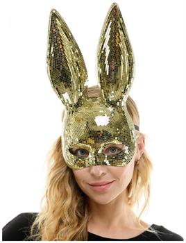 Bedazzled Gold Mirror Bunny Mask Adult Costume Accessory