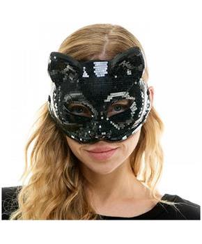 Bedazzled Black Mirror Cat Mask Adult Costume Accessory