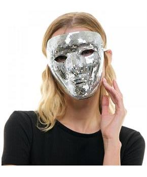 Bedazzled Silver Mirror Face Mask Adult Costume Accessory