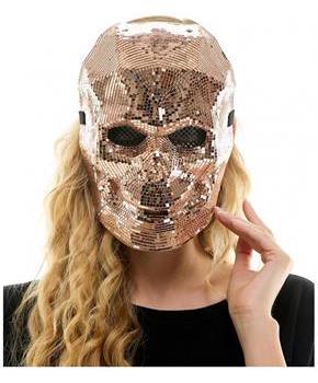 Bedazzled Rose Gold Mirror Skull Mask Adult Costume Accessory