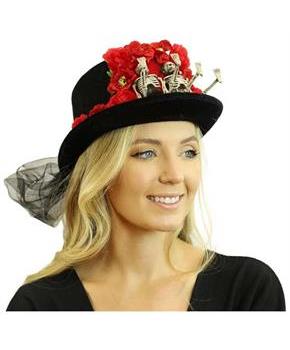 Day of the Dead Skeleton Couple Adult Costume Top Hat with Red Roses