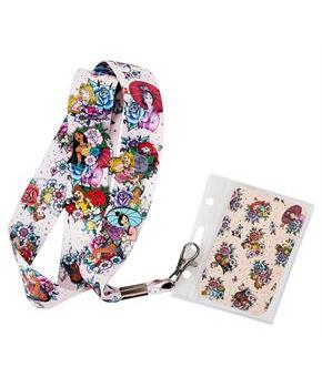 Disney Princess Floral Tattoo Lanyard with Card Holder and 4 Pins