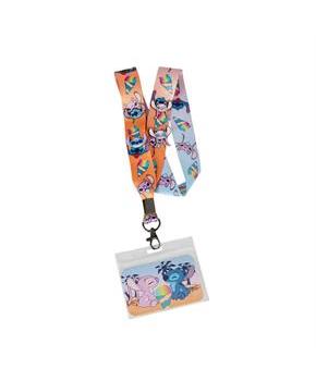 Disney Angel and Stitch Snow Cone Lanyard with Card Holder and 4 Pins