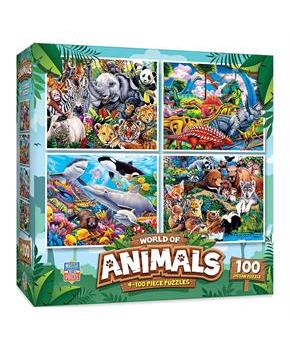 World of Animals 100 Piece Jigsaw Puzzle 4-Pack